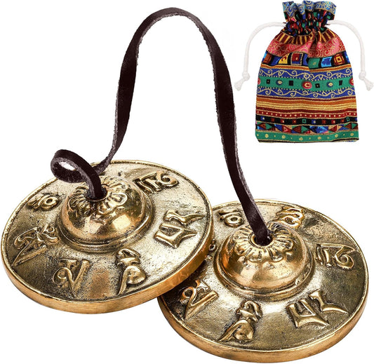 Tingsha Cymbals Meditation Chime Bells, 2.5 Inch Brass Tibetan Tingsha Bells Relaxation Musical Instruments for Mindfulness, Chakra Healing, Stress Relief, Sound Awakening, Yoga Meditation