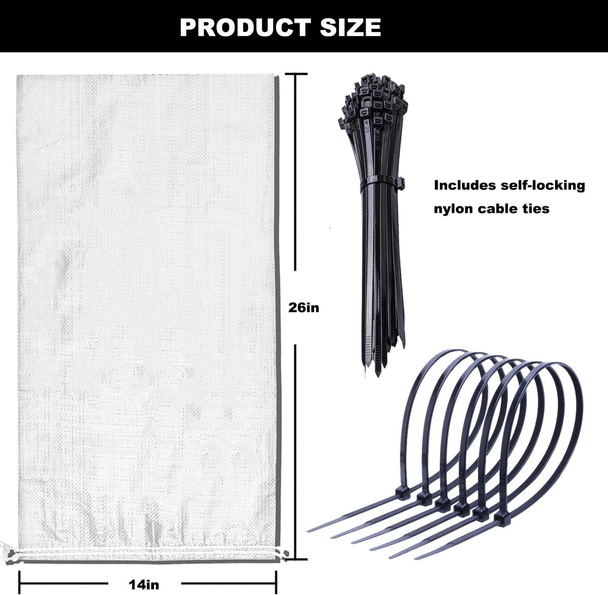 Heavy Duty Sand Bags for Flooding with Tie Strings, 100 Pack, 14x26 inches