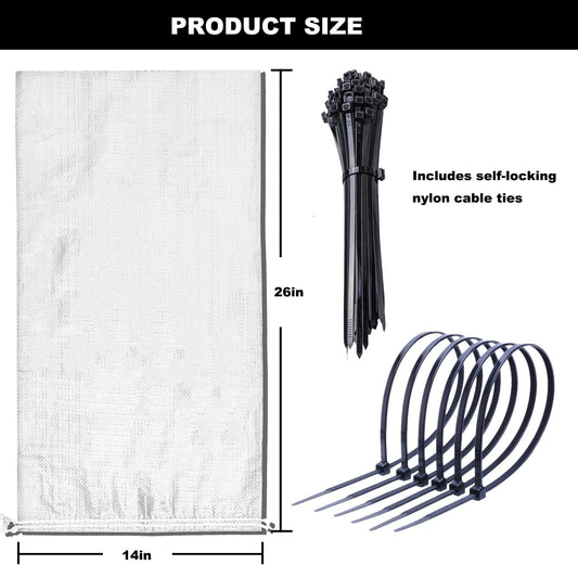 Heavy Duty Sand Bags for Flooding with Tie Strings, 100 Pack, 14x26 inches