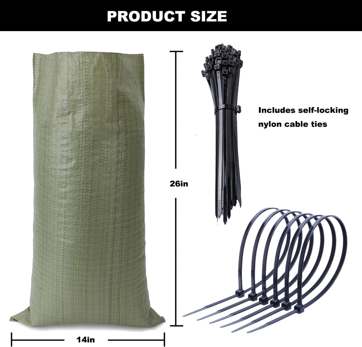 Heavy Duty Sand Bags for Flooding with Tie Strings, 100 Pack, 14x26 inches