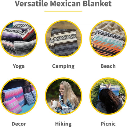 Cozumel Bulk Mexican Yoga Blanket, 10 Pack, Gray