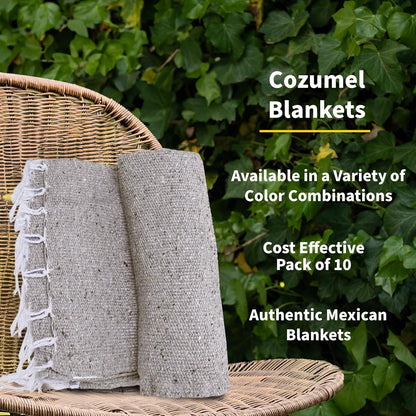 Cozumel Bulk Mexican Yoga Blanket, 10 Pack, Gray