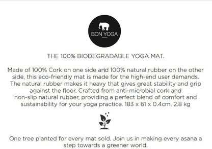 BON Yoga Mat 100% Biodegradable Cork & Natural Rubber, Non-Slip, Pilates Mat, Home & Studio Exercise Mat with Extra Grip for Hot Yoga and Comfort Workout, 72" x 24" x 0.16", 6lb