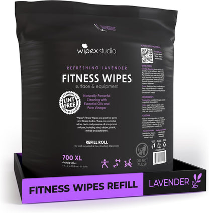 Gym Wipes Refill, Large 8"x12" Fitness Equipment Wipes with Cleaning Vinegar and Refreshing Lavender Essential Oil for Yoga Mat Cleaner, Fits Dispensers, (Pack of 1)
