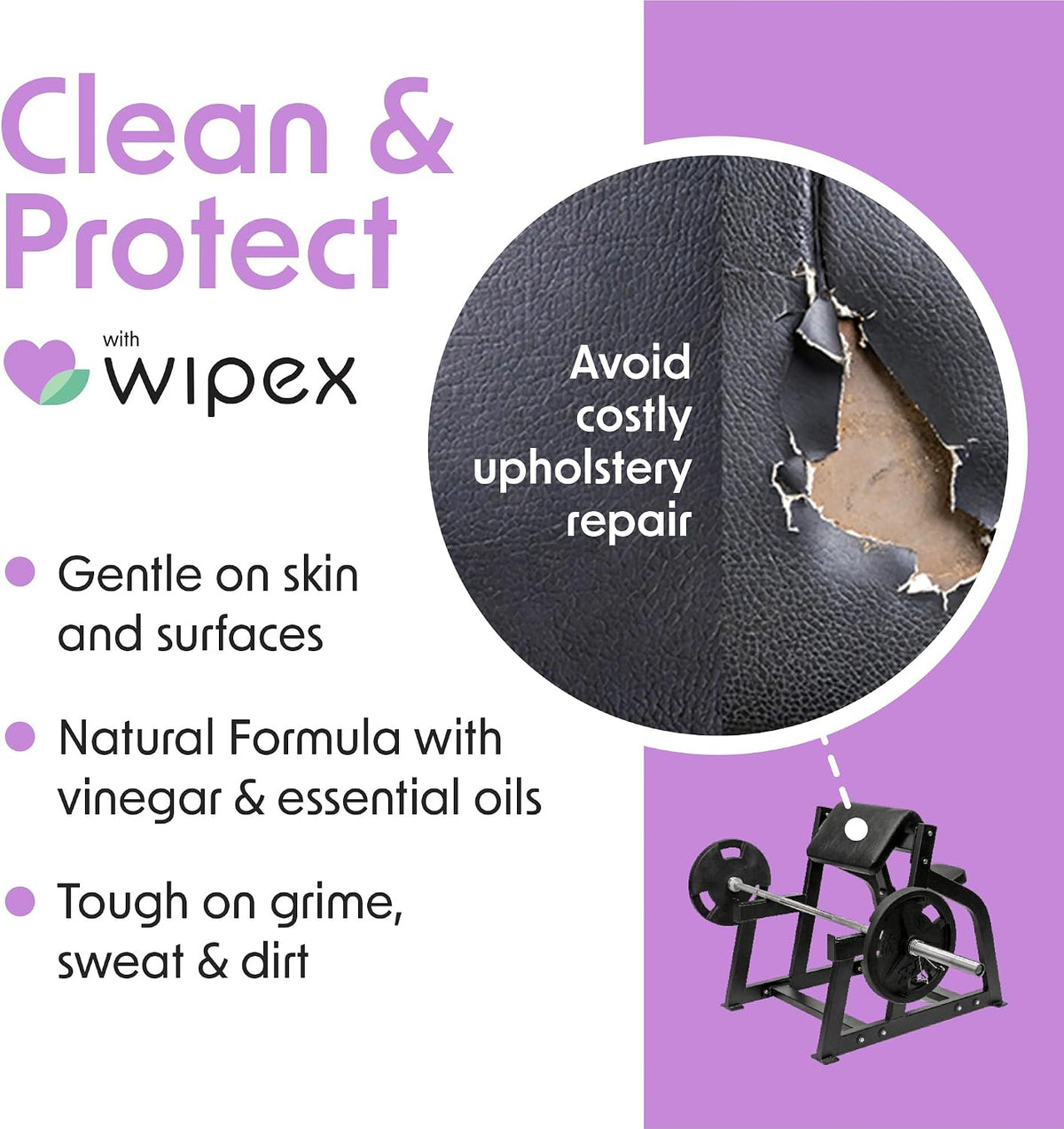 Gym Wipes Refill, Large 8"x12" Fitness Equipment Wipes with Cleaning Vinegar and Refreshing Lavender Essential Oil for Yoga Mat Cleaner, Fits Dispensers, (Pack of 1)