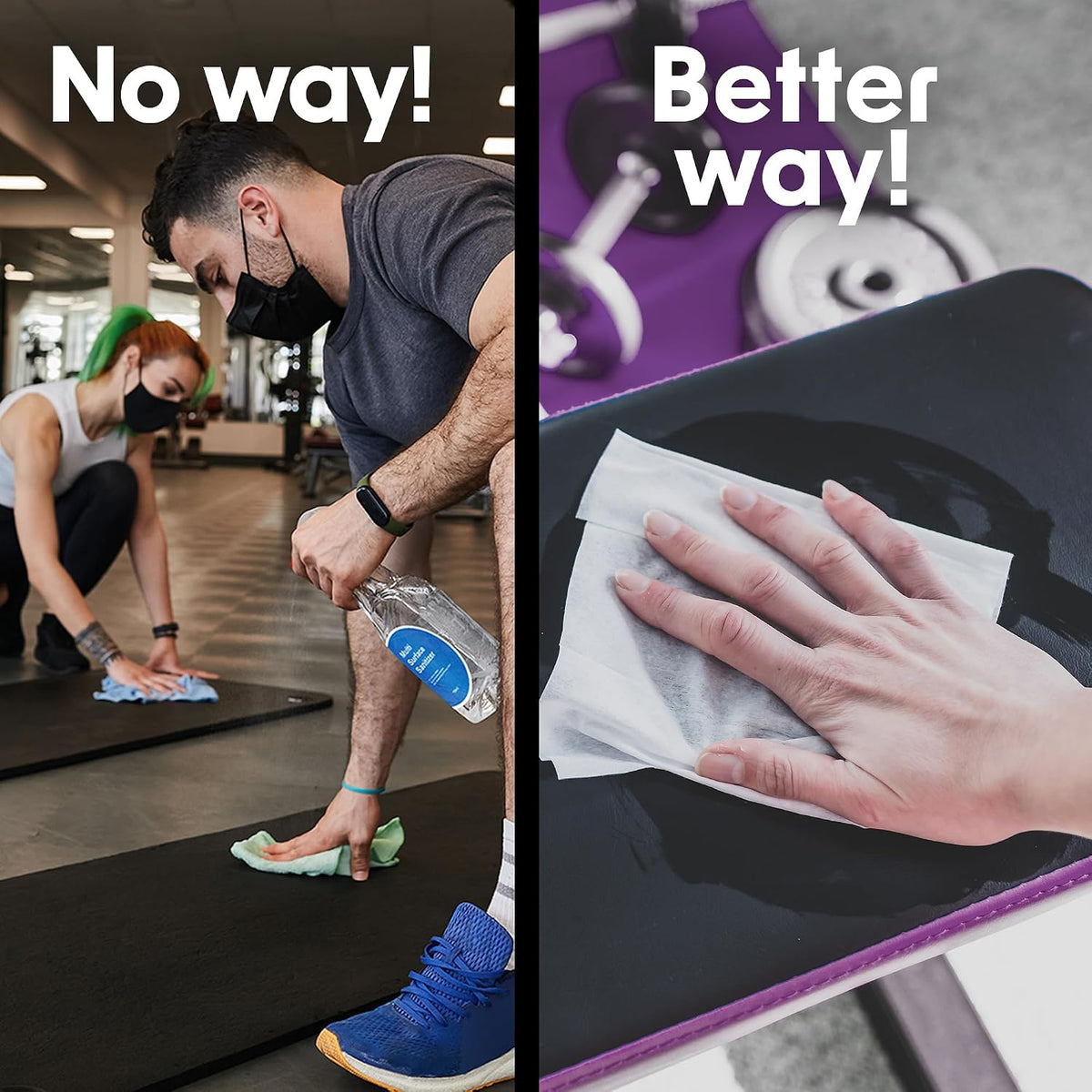 Gym Wipes Refill, Large 8"x12" Fitness Equipment Wipes with Cleaning Vinegar and Refreshing Lavender Essential Oil for Yoga Mat Cleaner, Fits Dispensers, (Pack of 1)