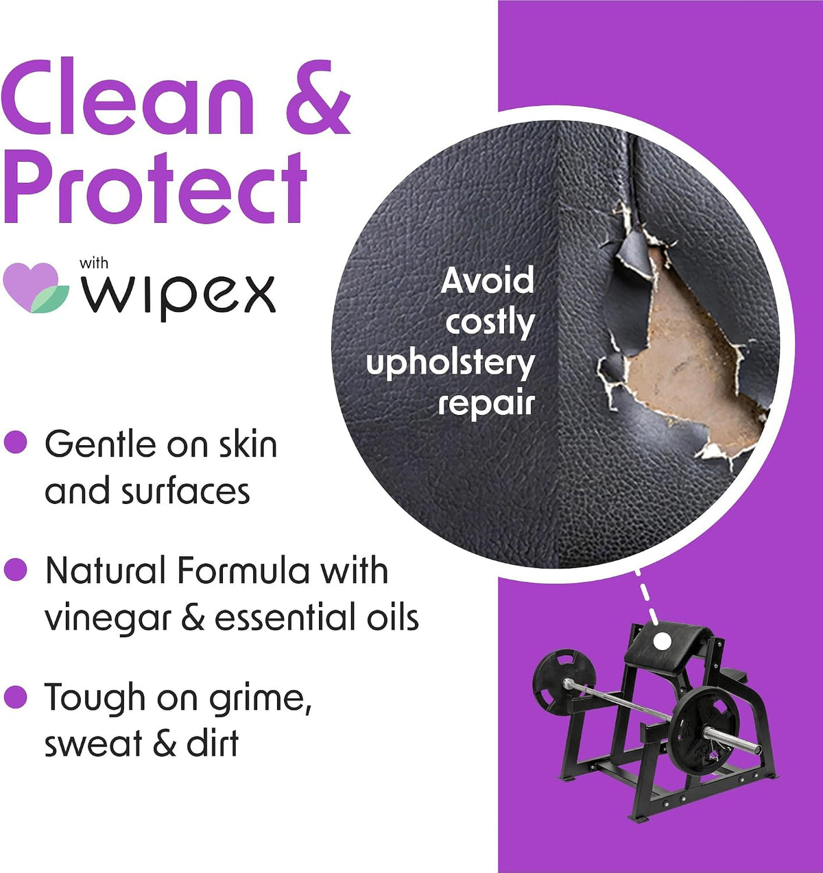 Gym Wipes Refill, Large 8"x12" Fitness Equipment Wipes with Cleaning Vinegar and Refreshing Lavender Essential Oil for Yoga Mat Cleaner, Fits Dispensers, (Pack of 1)