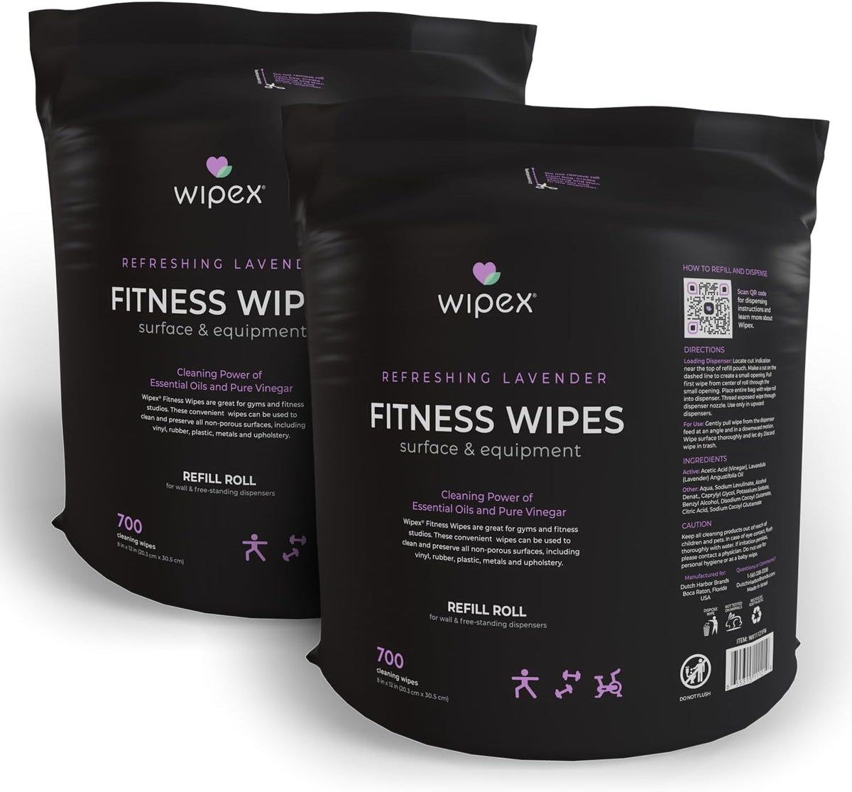 Gym Wipes Refill, Large 8"x12" Fitness Equipment Wipes with Cleaning Vinegar and Refreshing Lavender Essential Oil for Yoga Mat Cleaner, Fits Dispensers, (Pack of 1)