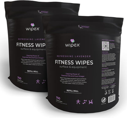 Gym Wipes Refill, Large 8"x12" Fitness Equipment Wipes with Cleaning Vinegar and Refreshing Lavender Essential Oil for Yoga Mat Cleaner, Fits Dispensers, (Pack of 1)