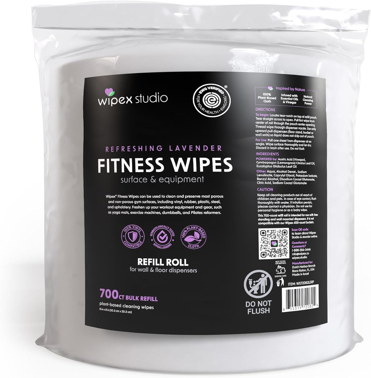 Gym Wipes Refill, Large 8"x12" Fitness Equipment Wipes with Cleaning Vinegar and Refreshing Lavender Essential Oil for Yoga Mat Cleaner, Fits Dispensers, (Pack of 1)