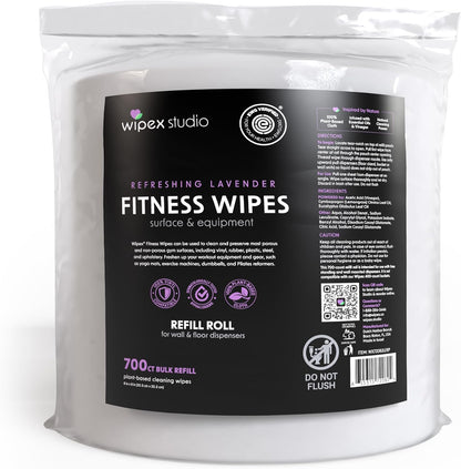 Gym Wipes Refill, Large 8"x12" Fitness Equipment Wipes with Cleaning Vinegar and Refreshing Lavender Essential Oil for Yoga Mat Cleaner, Fits Dispensers, (Pack of 1)