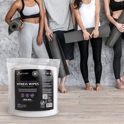 Gym Wipes Refill, Large 8"x12" Fitness Equipment Wipes with Cleaning Vinegar and Refreshing Lavender Essential Oil for Yoga Mat Cleaner, Fits Dispensers, (Pack of 1)