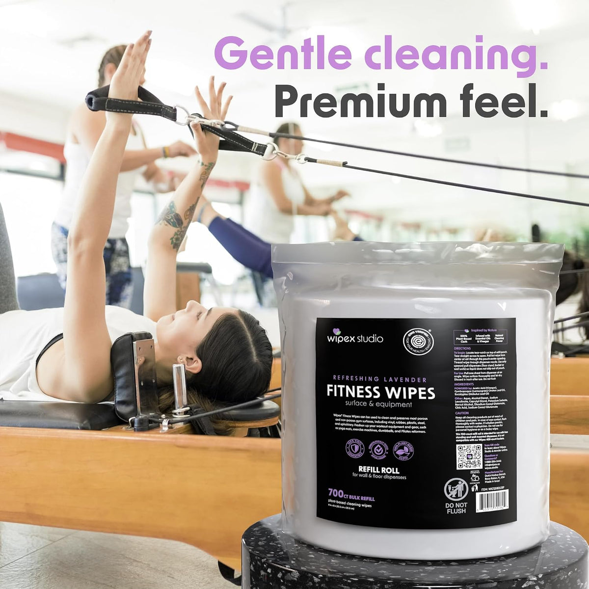 Gym Wipes Refill, Large 8"x12" Fitness Equipment Wipes with Cleaning Vinegar and Refreshing Lavender Essential Oil for Yoga Mat Cleaner, Fits Dispensers, (Pack of 1)