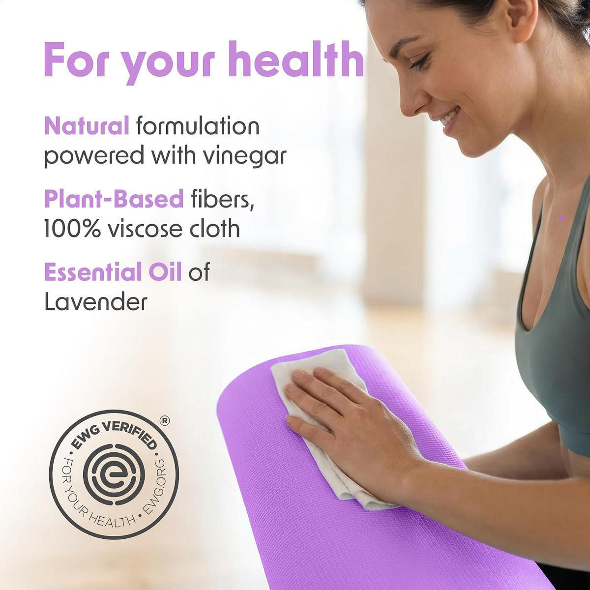 Gym Wipes Refill, Large 8"x12" Fitness Equipment Wipes with Cleaning Vinegar and Refreshing Lavender Essential Oil for Yoga Mat Cleaner, Fits Dispensers, (Pack of 1)