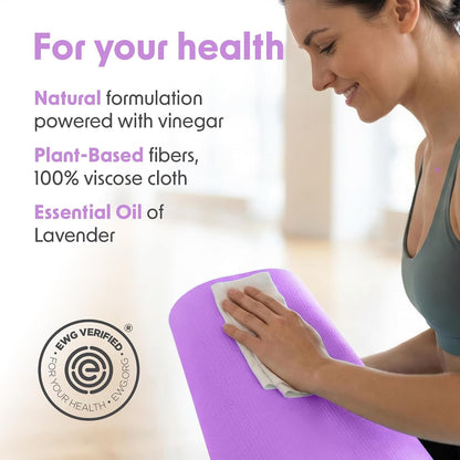Gym Wipes Refill, Large 8"x12" Fitness Equipment Wipes with Cleaning Vinegar and Refreshing Lavender Essential Oil for Yoga Mat Cleaner, Fits Dispensers, (Pack of 1)