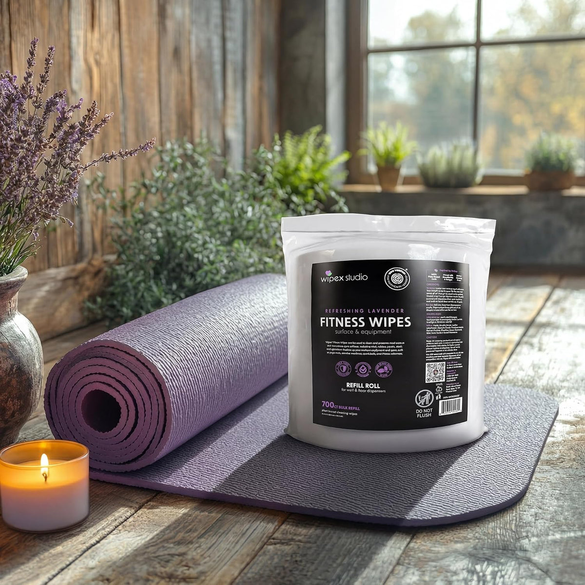 Gym Wipes Refill, Large 8"x12" Fitness Equipment Wipes with Cleaning Vinegar and Refreshing Lavender Essential Oil for Yoga Mat Cleaner, Fits Dispensers, (Pack of 1)