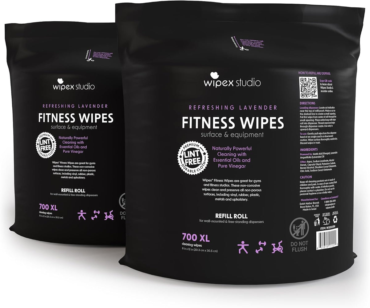Gym Wipes Refill, Large 8"x12" Fitness Equipment Wipes with Cleaning Vinegar and Refreshing Lavender Essential Oil for Yoga Mat Cleaner, Fits Dispensers, (Pack of 1)