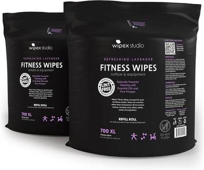 Gym Wipes Refill, Large 8"x12" Fitness Equipment Wipes with Cleaning Vinegar and Refreshing Lavender Essential Oil for Yoga Mat Cleaner, Fits Dispensers, (Pack of 1)
