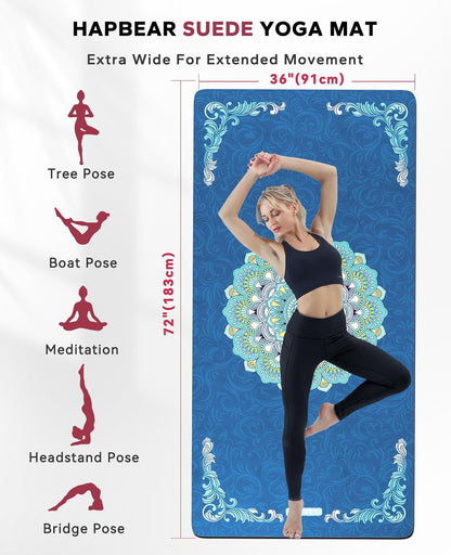 HAPBEAR Large Yoga Mat - 72"x36" Extra Wide Exercise Mat - 1/4" Thick Dual Color PVC | Anti-Slip Surface & High Cushioning - Ideal for Yoga, Pilates & Home Workouts - Bonus Mesh Bag