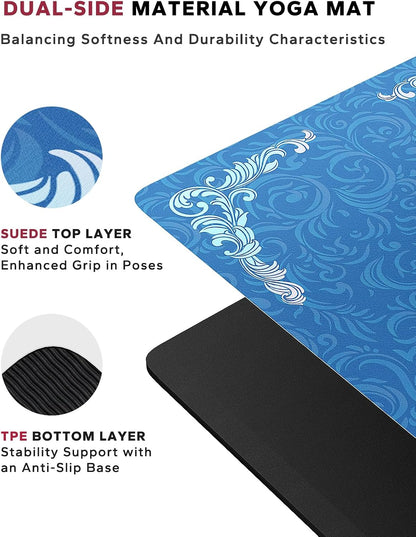 HAPBEAR Large Yoga Mat - 72"x36" Extra Wide Exercise Mat - 1/4" Thick Dual Color PVC | Anti-Slip Surface & High Cushioning - Ideal for Yoga, Pilates & Home Workouts - Bonus Mesh Bag