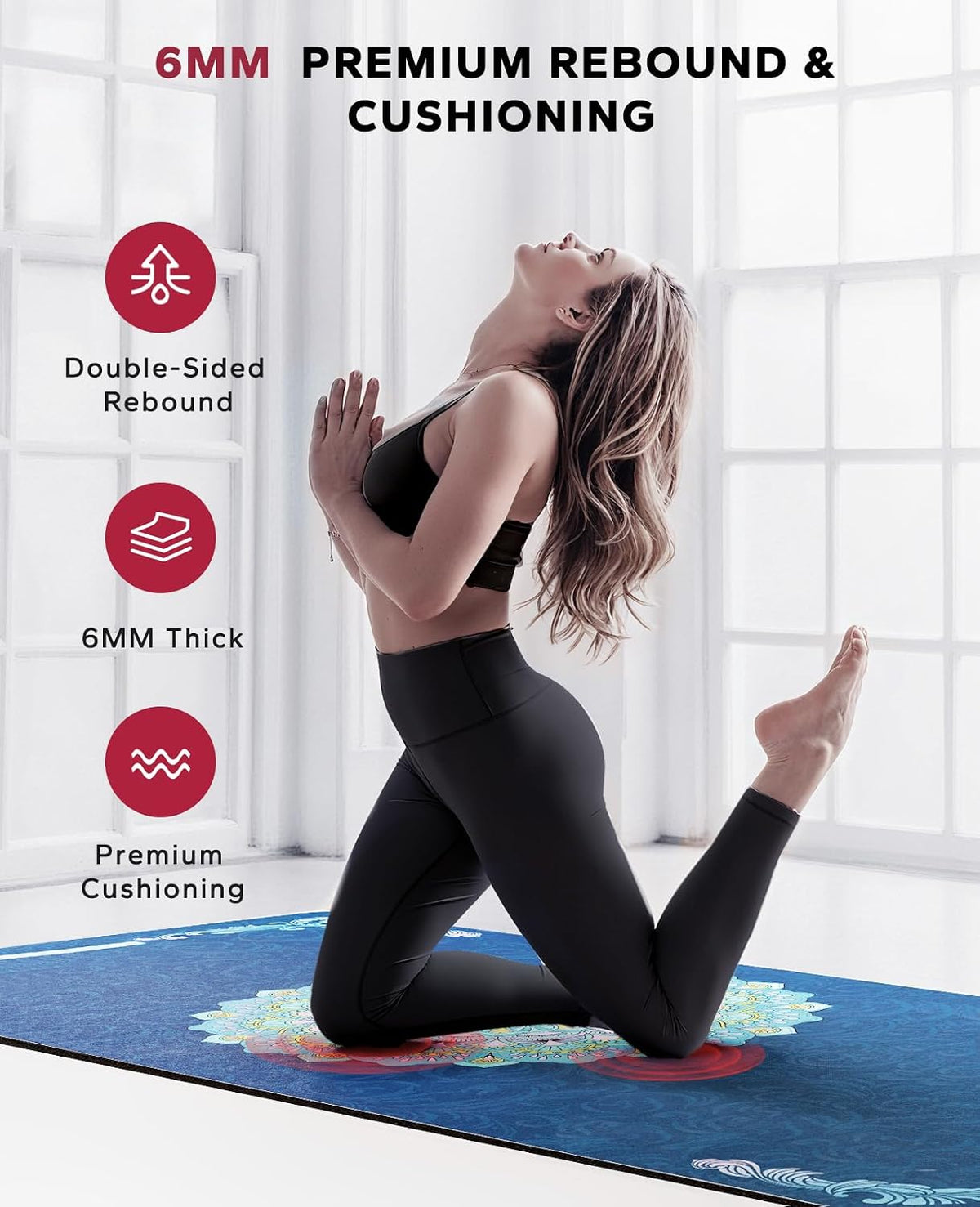 HAPBEAR Large Yoga Mat - 72"x36" Extra Wide Exercise Mat - 1/4" Thick Dual Color PVC | Anti-Slip Surface & High Cushioning - Ideal for Yoga, Pilates & Home Workouts - Bonus Mesh Bag