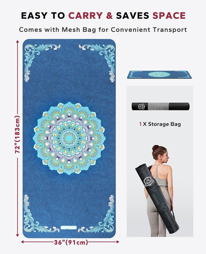 HAPBEAR Large Yoga Mat - 72"x36" Extra Wide Exercise Mat - 1/4" Thick Dual Color PVC | Anti-Slip Surface & High Cushioning - Ideal for Yoga, Pilates & Home Workouts - Bonus Mesh Bag