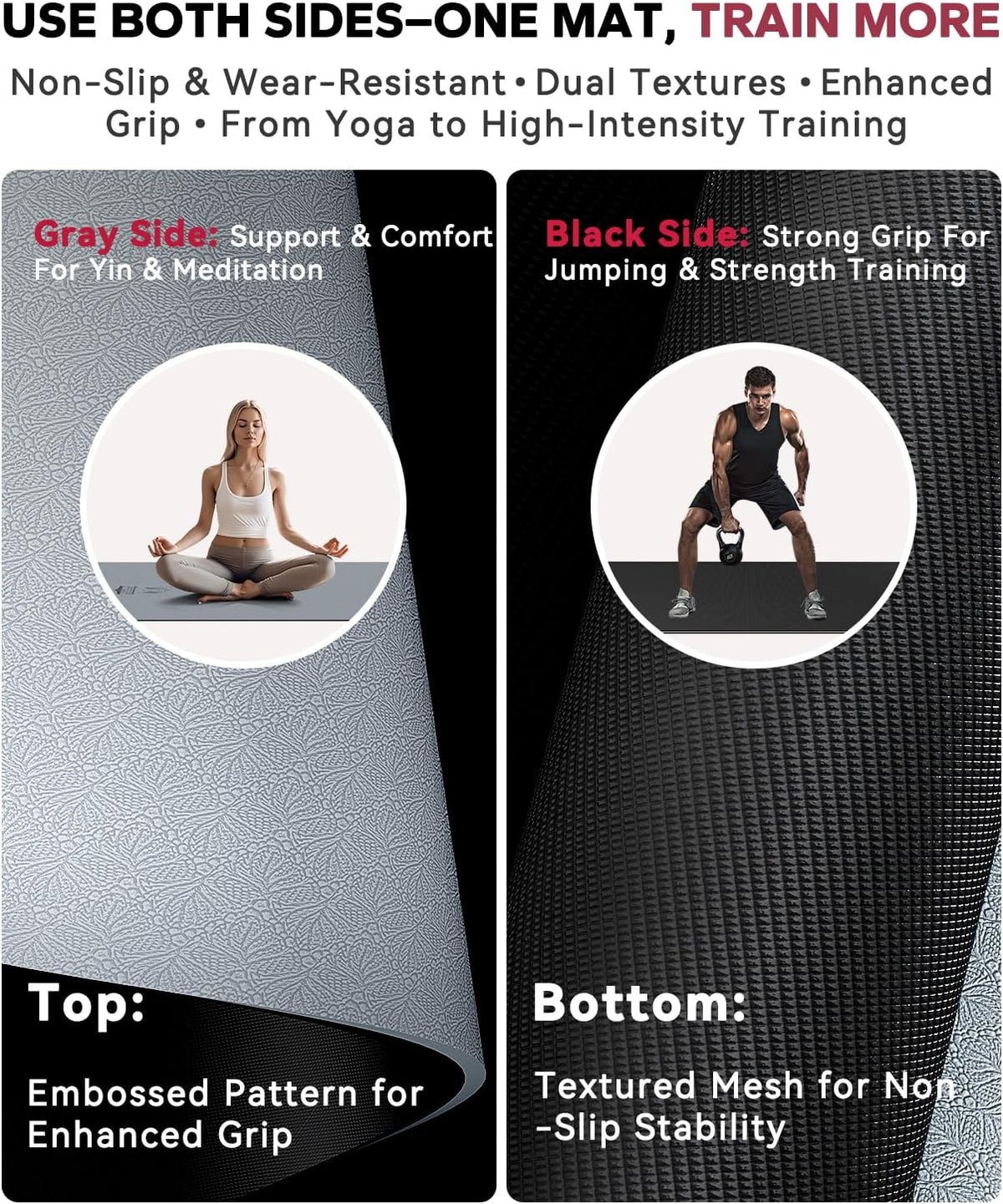 HAPBEAR Large Yoga Mat - 72"x36" Extra Wide Exercise Mat - 1/4" Thick Dual Color PVC | Anti-Slip Surface & High Cushioning - Ideal for Yoga, Pilates & Home Workouts - Bonus Mesh Bag