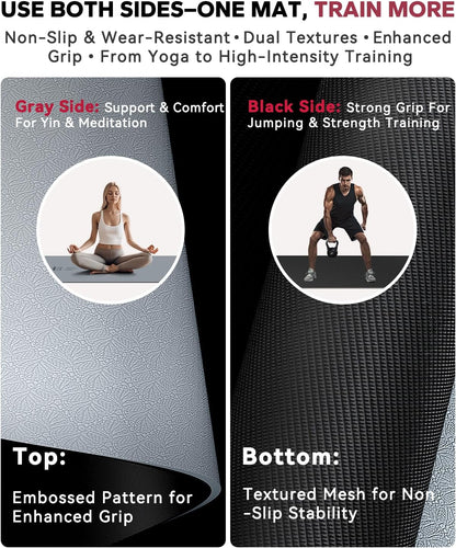HAPBEAR Large Yoga Mat - 72"x36" Extra Wide Exercise Mat - 1/4" Thick Dual Color PVC | Anti-Slip Surface & High Cushioning - Ideal for Yoga, Pilates & Home Workouts - Bonus Mesh Bag