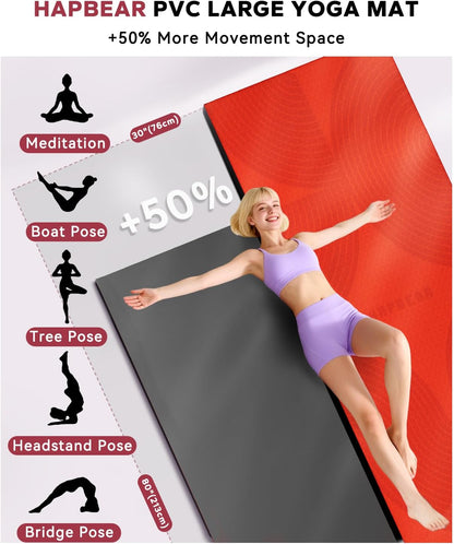 HAPBEAR Large Yoga Mat - 72"x36" Extra Wide Exercise Mat - 1/4" Thick Dual Color PVC | Anti-Slip Surface & High Cushioning - Ideal for Yoga, Pilates & Home Workouts - Bonus Mesh Bag