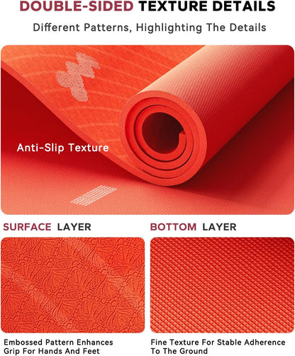 HAPBEAR Large Yoga Mat - 72"x36" Extra Wide Exercise Mat - 1/4" Thick Dual Color PVC | Anti-Slip Surface & High Cushioning - Ideal for Yoga, Pilates & Home Workouts - Bonus Mesh Bag