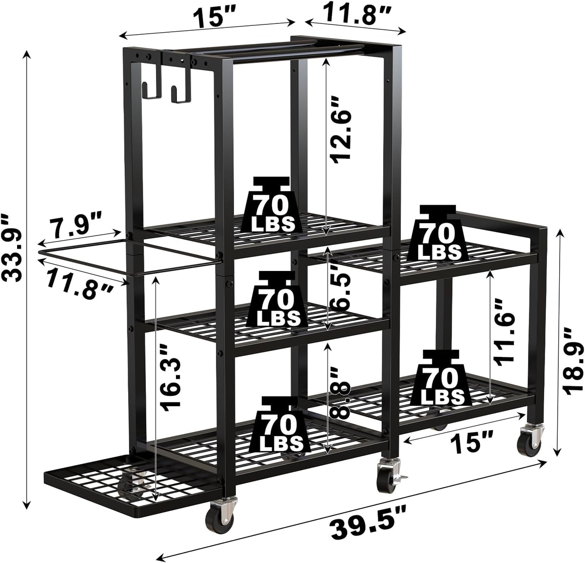 6Tier Rolling Home Gym Storage, Multi-Purpose Dumbbell Weight Rack