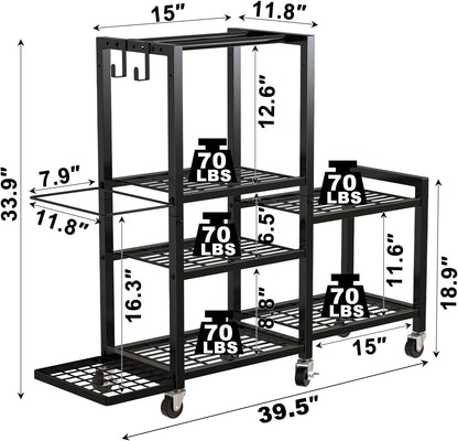 6Tier Rolling Home Gym Storage, Multi-Purpose Dumbbell Weight Rack