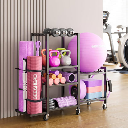 6Tier Rolling Home Gym Storage, Multi-Purpose Dumbbell Weight Rack
