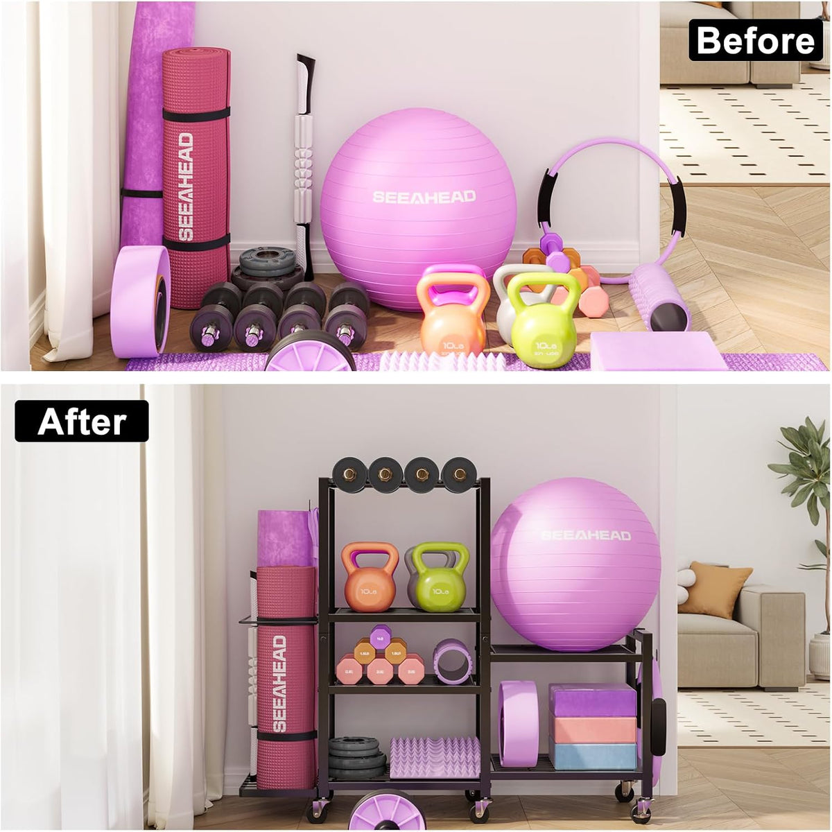6Tier Rolling Home Gym Storage, Multi-Purpose Dumbbell Weight Rack