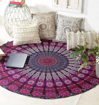 Purple Round Beach Tapestry Hippie/Boho Beach Blanket Mandala/Indian Cotton Throw - Round Tablecloth/Home Decor/Indie Rug Yoga Mat Meditation Picnic Rugs 178 CM / 70 INCHE Circle