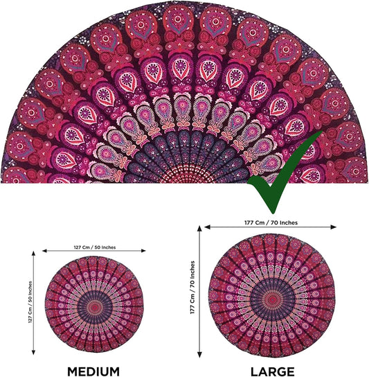 Purple Round Beach Tapestry Hippie/Boho Beach Blanket Mandala/Indian Cotton Throw - Round Tablecloth/Home Decor/Indie Rug Yoga Mat Meditation Picnic Rugs 178 CM / 70 INCHE Circle
