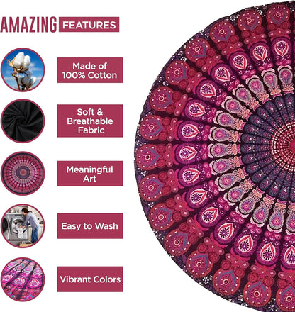 Purple Round Beach Tapestry Hippie/Boho Beach Blanket Mandala/Indian Cotton Throw - Round Tablecloth/Home Decor/Indie Rug Yoga Mat Meditation Picnic Rugs 178 CM / 70 INCHE Circle