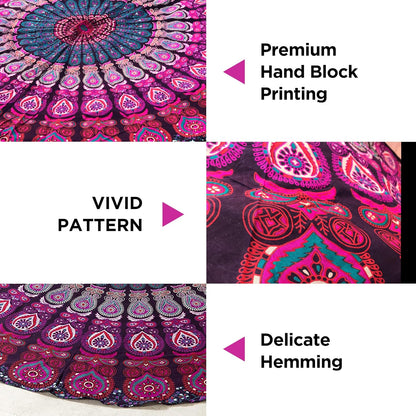 Purple Round Beach Tapestry Hippie/Boho Beach Blanket Mandala/Indian Cotton Throw - Round Tablecloth/Home Decor/Indie Rug Yoga Mat Meditation Picnic Rugs 178 CM / 70 INCHE Circle