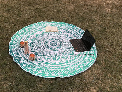 Purple Round Beach Tapestry Hippie/Boho Beach Blanket Mandala/Indian Cotton Throw - Round Tablecloth/Home Decor/Indie Rug Yoga Mat Meditation Picnic Rugs 178 CM / 70 INCHE Circle