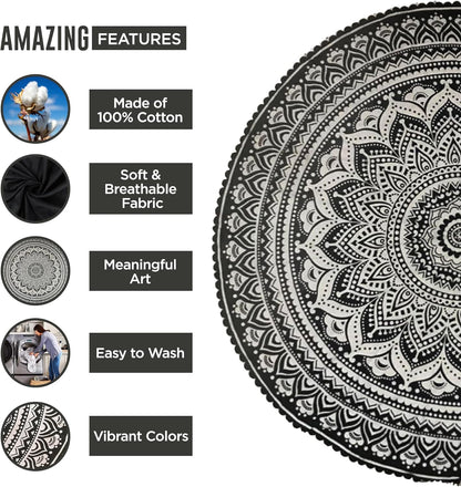 Purple Round Beach Tapestry Hippie/Boho Beach Blanket Mandala/Indian Cotton Throw - Round Tablecloth/Home Decor/Indie Rug Yoga Mat Meditation Picnic Rugs 178 CM / 70 INCHE Circle