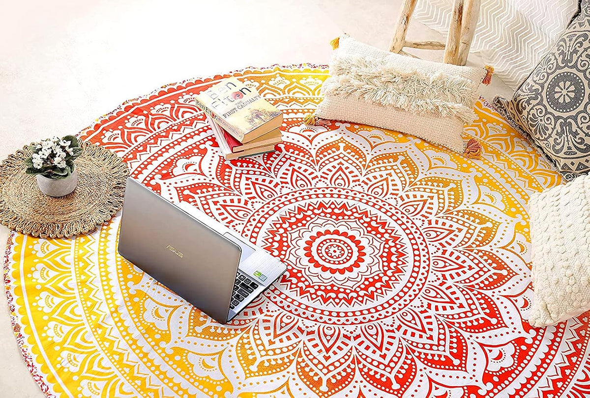 Purple Round Beach Tapestry Hippie/Boho Beach Blanket Mandala/Indian Cotton Throw - Round Tablecloth/Home Decor/Indie Rug Yoga Mat Meditation Picnic Rugs 178 CM / 70 INCHE Circle
