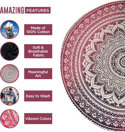 Purple Round Beach Tapestry Hippie/Boho Beach Blanket Mandala/Indian Cotton Throw - Round Tablecloth/Home Decor/Indie Rug Yoga Mat Meditation Picnic Rugs 178 CM / 70 INCHE Circle