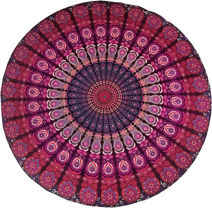 Purple Round Beach Tapestry Hippie/Boho Beach Blanket Mandala/Indian Cotton Throw - Round Tablecloth/Home Decor/Indie Rug Yoga Mat Meditation Picnic Rugs 178 CM / 70 INCHE Circle