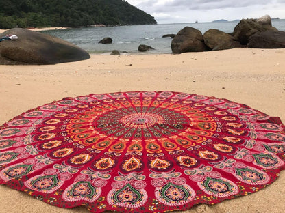 Purple Round Beach Tapestry Hippie/Boho Beach Blanket Mandala/Indian Cotton Throw - Round Tablecloth/Home Decor/Indie Rug Yoga Mat Meditation Picnic Rugs 178 CM / 70 INCHE Circle