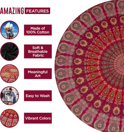 Purple Round Beach Tapestry Hippie/Boho Beach Blanket Mandala/Indian Cotton Throw - Round Tablecloth/Home Decor/Indie Rug Yoga Mat Meditation Picnic Rugs 178 CM / 70 INCHE Circle