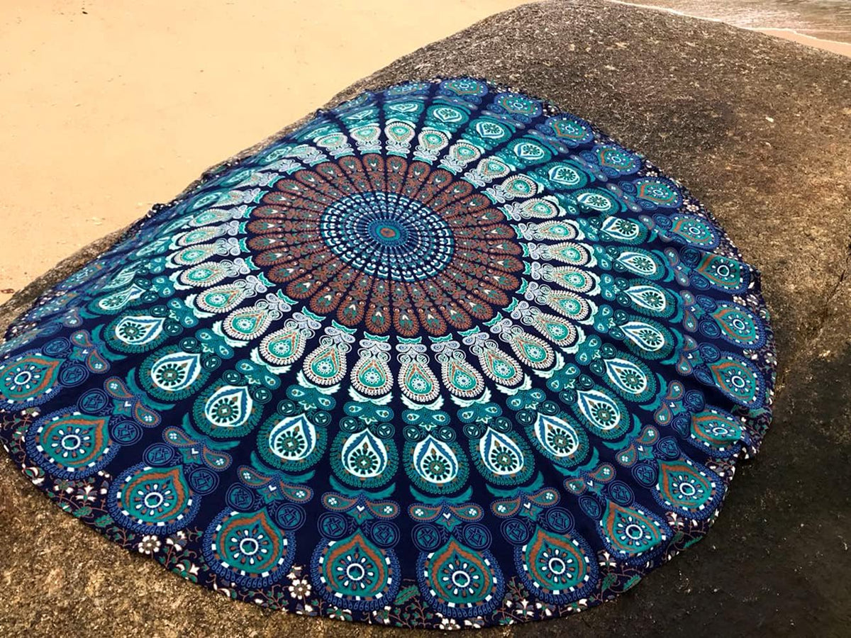 Purple Round Beach Tapestry Hippie/Boho Beach Blanket Mandala/Indian Cotton Throw - Round Tablecloth/Home Decor/Indie Rug Yoga Mat Meditation Picnic Rugs 178 CM / 70 INCHE Circle