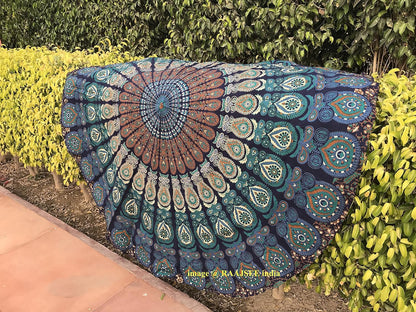Purple Round Beach Tapestry Hippie/Boho Beach Blanket Mandala/Indian Cotton Throw - Round Tablecloth/Home Decor/Indie Rug Yoga Mat Meditation Picnic Rugs 178 CM / 70 INCHE Circle