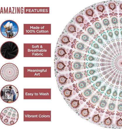 Purple Round Beach Tapestry Hippie/Boho Beach Blanket Mandala/Indian Cotton Throw - Round Tablecloth/Home Decor/Indie Rug Yoga Mat Meditation Picnic Rugs 178 CM / 70 INCHE Circle