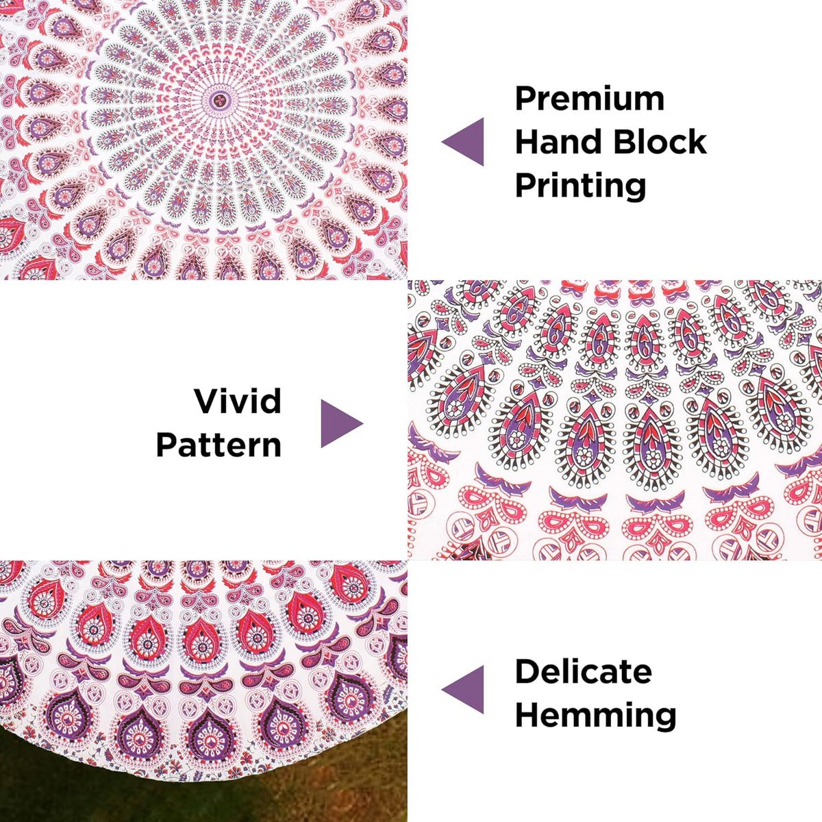 Purple Round Beach Tapestry Hippie/Boho Beach Blanket Mandala/Indian Cotton Throw - Round Tablecloth/Home Decor/Indie Rug Yoga Mat Meditation Picnic Rugs 178 CM / 70 INCHE Circle