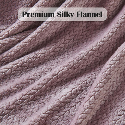 Fleece Leaves Pattern Throw Blanket, Light Purple, 50"x60" | Super Soft Throw Blanket, Lightweight Cozy Bed Sofa Blanket, Premium Silky Flannel Fleece, Travel Blanket for All Season Use - Colors B